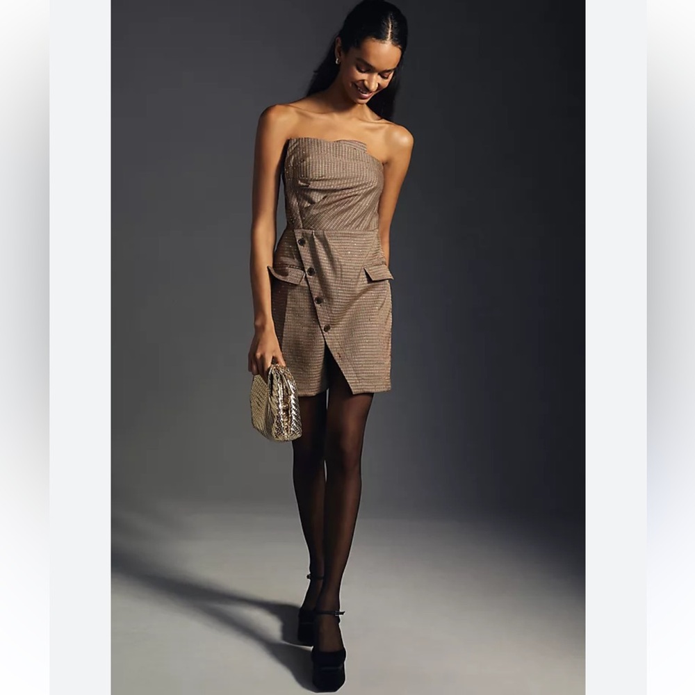 Anthropologie Maeve Strapless Button-Front Dress in Brown Size 2